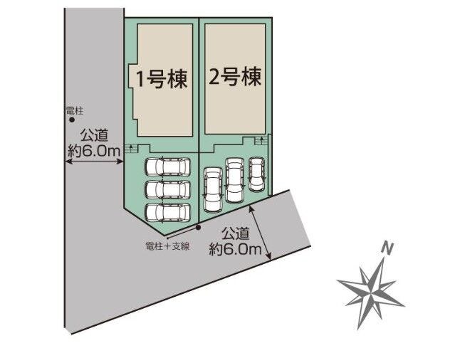 【区画図】
本物件は全2区画中の1号棟です!
並列3台の駐車が可能で、来客時にも安心です♪
前面道路が広く、車の出し入れがしやすい快適な区画で、日々の暮らしがよりスムーズになります!