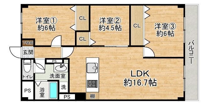 【間取り】
■3LDK■専有面積71.42㎡■バルコニー面積6.98㎡