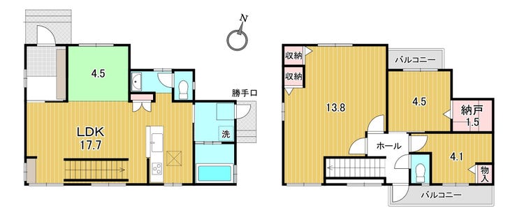 【間取り】
☆3LDK+納戸+二面バルコニー☆
敷地面積133.74㎡・建物面積96.81㎡