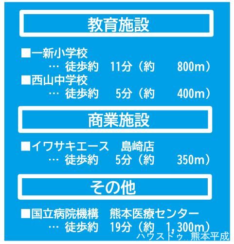 ・一新小学校まで徒歩11分(800m)
・西山中学校まで徒歩5分(400m)