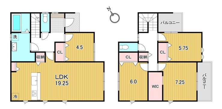 【間取り】
☆4LDK+WIC+二面バルコニー☆
土地面積:217.15㎡、建物面積:110.96㎡