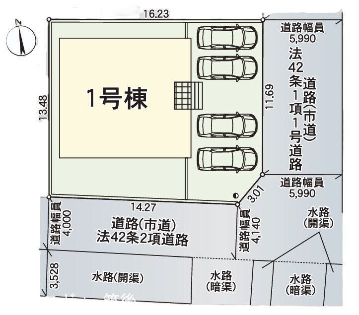 【日当たり良好な東南角地】東側(幅員約5.9m)・南側(幅員約4.0m)の市道に接する東南角地!陽当り・通風ともに恵まれた立地です。