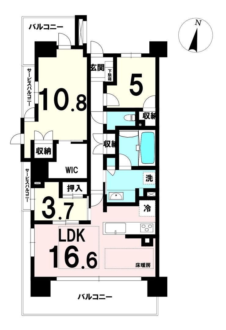 【間取り】
16.6帖と広々とした3LDK!
角部屋の陽当たり・眺望良好でペット飼育可です!
小学校・中学校まで徒歩約9分圏内の好立地です!