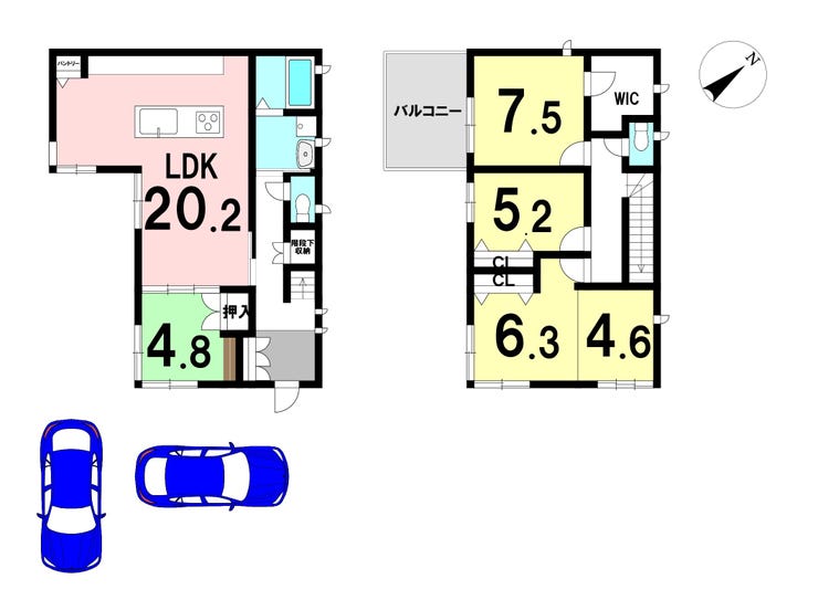 【間取り】
4LDKの間取り
駐車2台可能