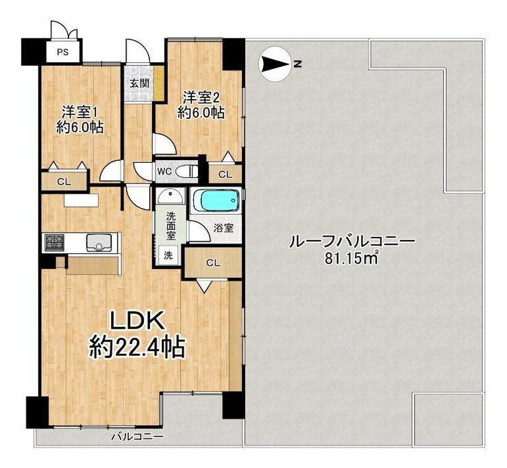 【間取り】
◆2LDK◆専有面積72.07㎡◆バルコニー面積8.47㎡◆ルーフバルコニー面積81.15㎡