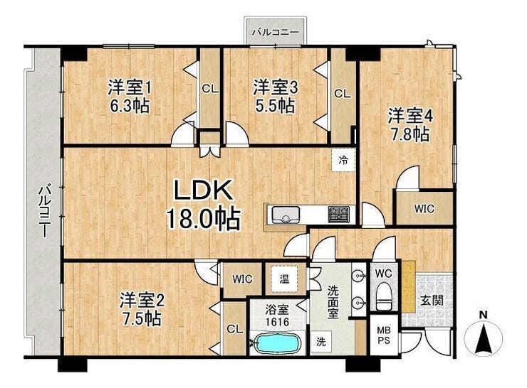 【間取り】
◆4LDK◆専有面積105.85㎡◆バルコニー面積12.52㎡
