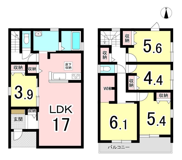 【間取り】
【大家族でもゆったり暮らせる5LDK】
5部屋あるため家族それぞれの個室を確保しやすく、客間や趣味部屋など、ライフスタイルに合わせて活用できます。
将来の家族構成の変化にも対応しやすい間取りです。