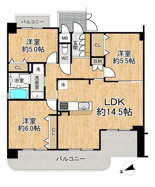 【間取り】
◆3LDK◆専有面積70.19㎡◆バルコニー面積14.72㎡
