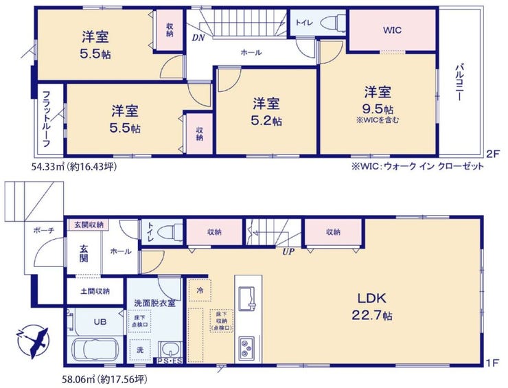 【間取り】
【間取り】
LDK約22.7帖の4LDK。土間収納やWICを備え、ご家族の荷物も整理しやすい間取りです。