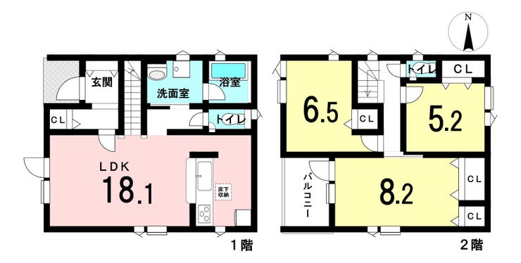 【間取り】
LDKは南・西の2面採光で日当たり良好。リビング階段・カウンターキッチンのためコミュニケーションもとりやすい♪各部屋に収納スペースも確保しています。