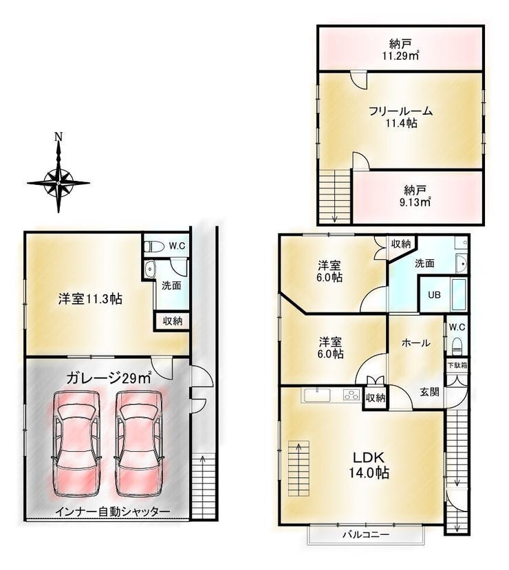 【間取り】
■4LDK■土地面積104.00㎡■建物面積157.27㎡