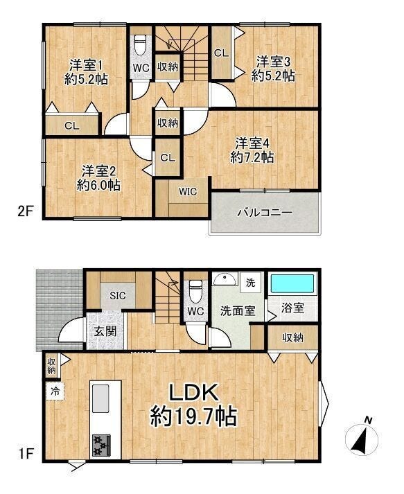 【間取り】
◆2階建◆4LDK◆土地面積195.95㎡◆建物面積108.89㎡