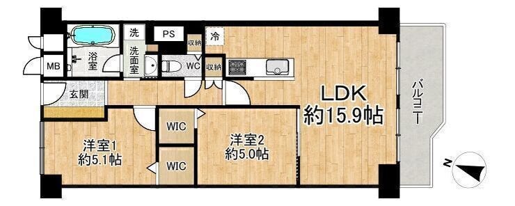 【間取り】
◆2LDK◆専有面積61.60㎡◆バルコニー面積7.00㎡
