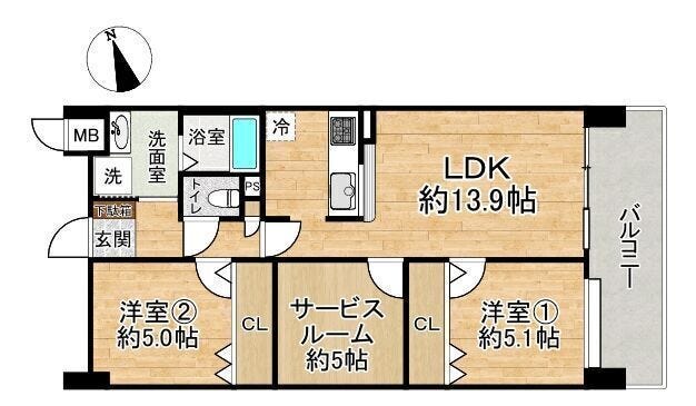 【間取り】
■2SLDK■線乳面積63.28㎡■バルコニー面積9.60㎡