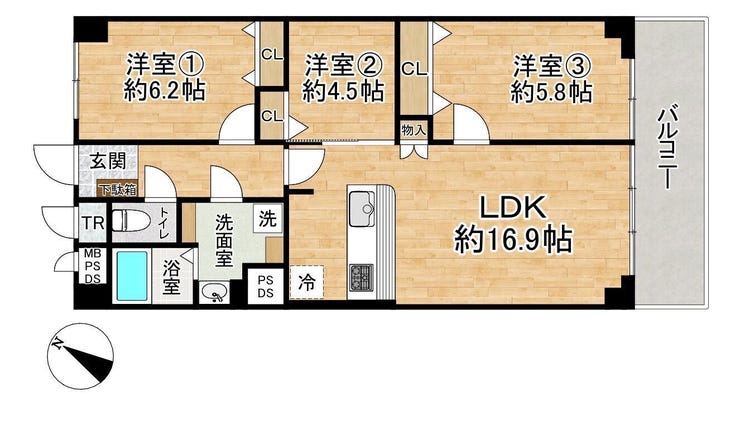 【間取り】
■3LDK■専有面積75.60㎡■バルコニー面積10.08㎡