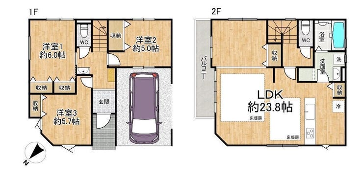 【間取り】
■2階建■3LDK■土地面積90.04㎡■建物面積110.85㎡