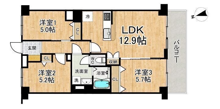 【間取り】
◆3LDK◆専有面積69.30㎡◆バルコニー面積8.82㎡