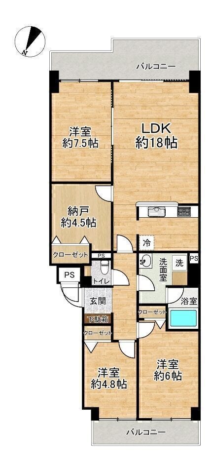 【間取り】
■3SLDK■専有面積89.75㎡■バルコニー面積14.92㎡