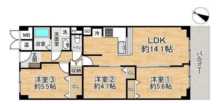 【間取り】
■3LDK■専有面積68.75㎡■バルコニー面積6.60㎡