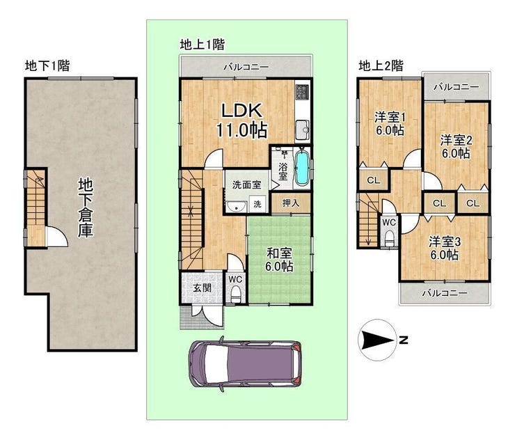 【間取り】
◆4LDK+地下倉庫◆地下1階地上2階建て◆土地面積100.27㎡◆建物面積137.73㎡