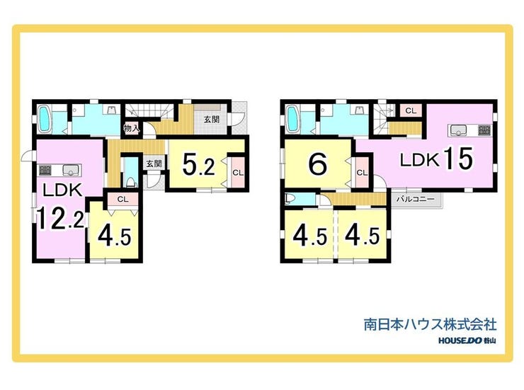 【間取り】
6LDKの二世帯住宅。各世帯にLDK・キッチン・浴室・トイレを備えた間取りです